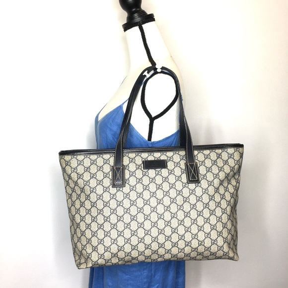 Gucci authentic grey navy coated canvas large tote bag - Picture 2 of 16
